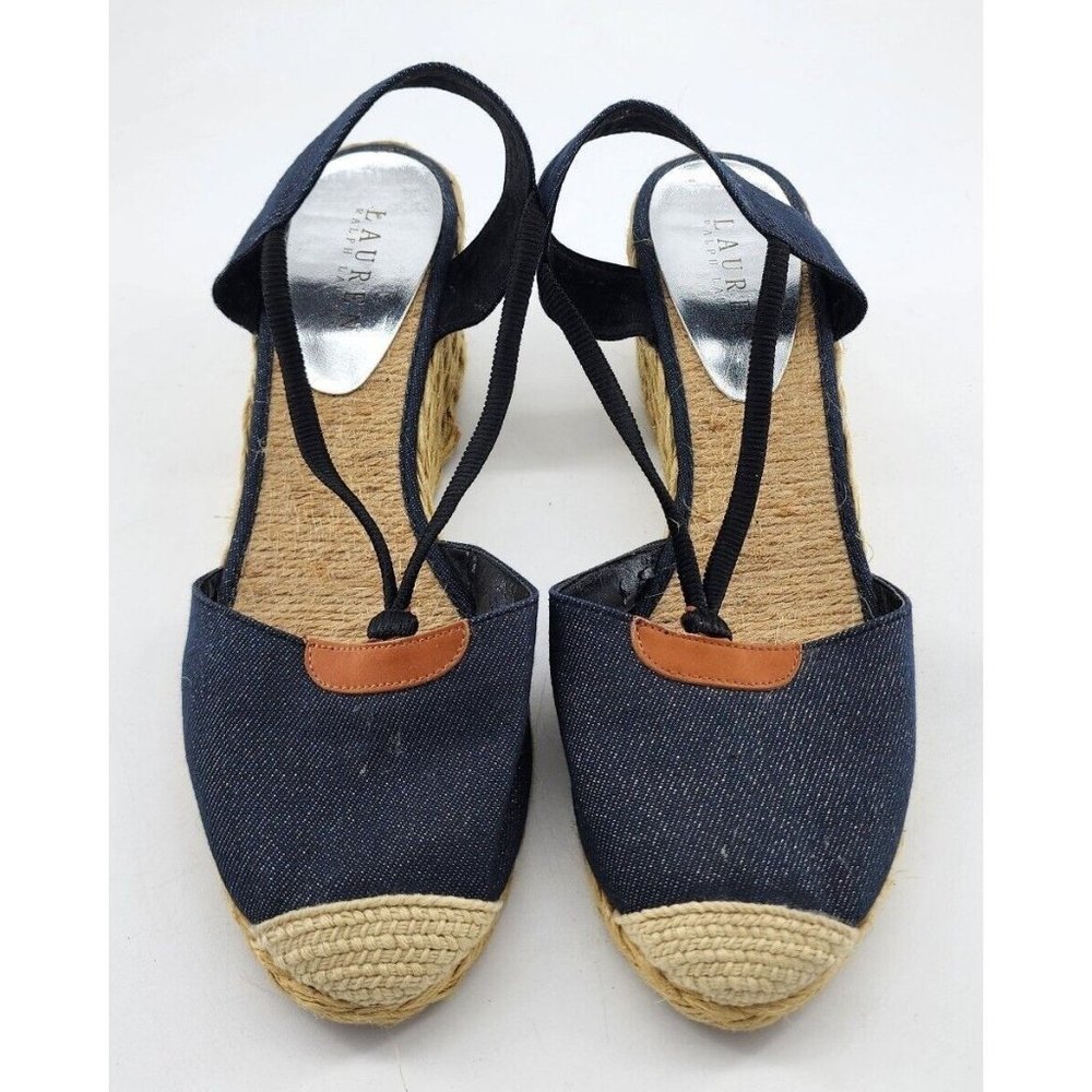 Lauren Ralph Lauren Women's Cala Espadrille Wedge Sandals Blue/Tan Size 10B - Picture 2 of 9